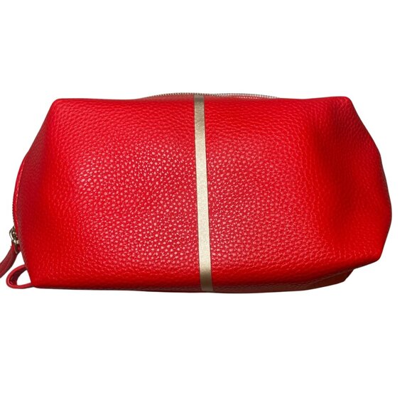 Shiseido Red Faux Leather Cosmetic Makeup Bag 9" Travel Pouch New - Picture 4 of 5